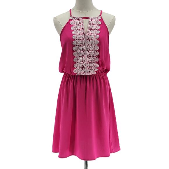 Allie Rose hot pink fuchsia halter open back elastic waist dress size large - Picture 1 of 7
